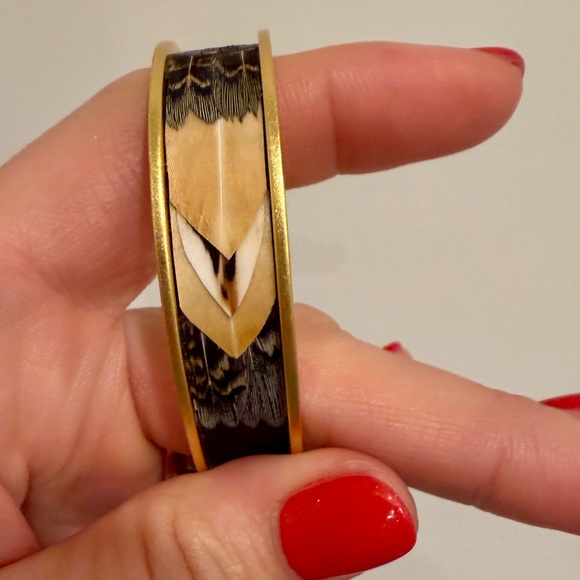 BRACKISH Nome Thin Cuff Bracelet - pheasant and quail feathers 24kt gold plated - Picture 7 of 8
